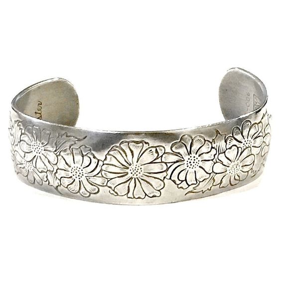 KIRK STIEFF Vintage Pewter Aster Engraved Cuff - Picture 1 of 8
